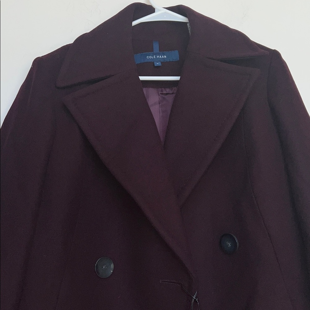 Cole Haan Double Breasted Wool Blend Purple Peacoat